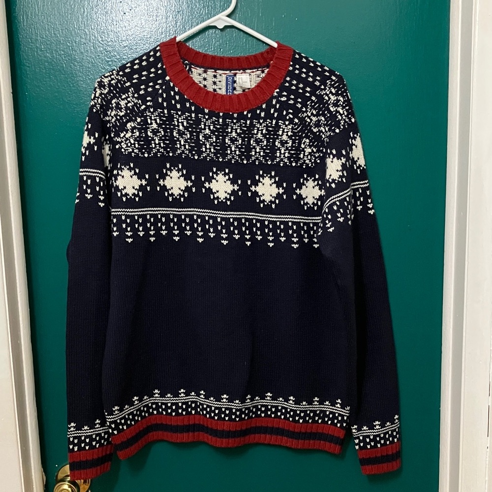 H&M Holiday Navy, Red and White  Crewneck Sweater